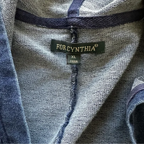 For Cynthia Blue Hooded Cotton Terry zip up sweater boho Tunic Jacket - Picture 6 of 11